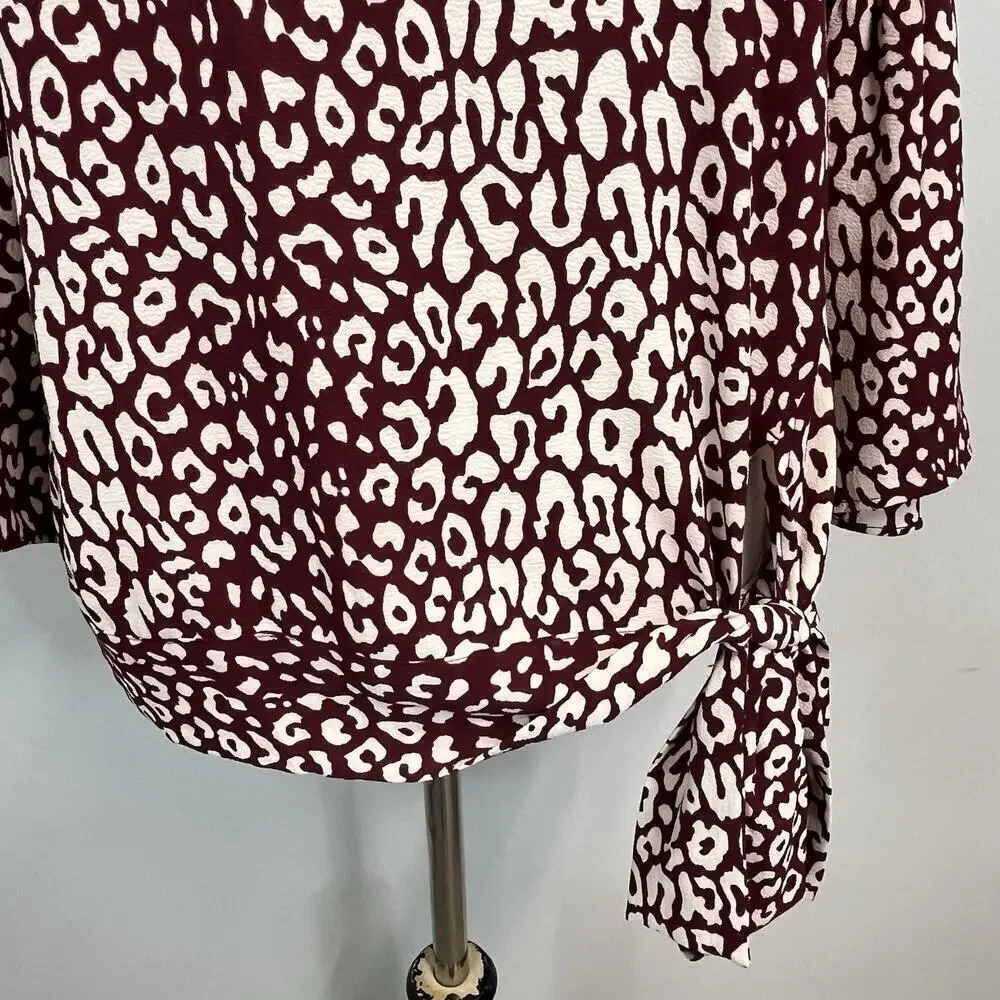 Michael Kors Blouse Tunic size Medium Burgundy Tan Leopard Lagenlook Peasant